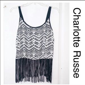 Charlotte Russe | Black and White Fringe Crop Top